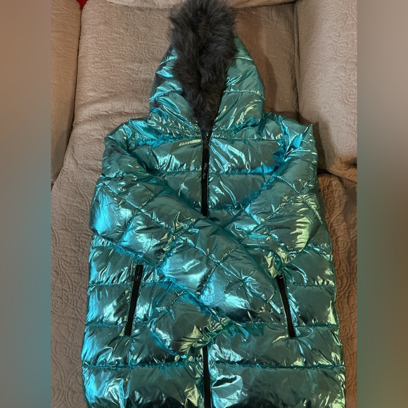 NEW White Mark Metallic Teal Blue Puffer Jacket XL w Hood New Without Tags - Picture 6 of 10